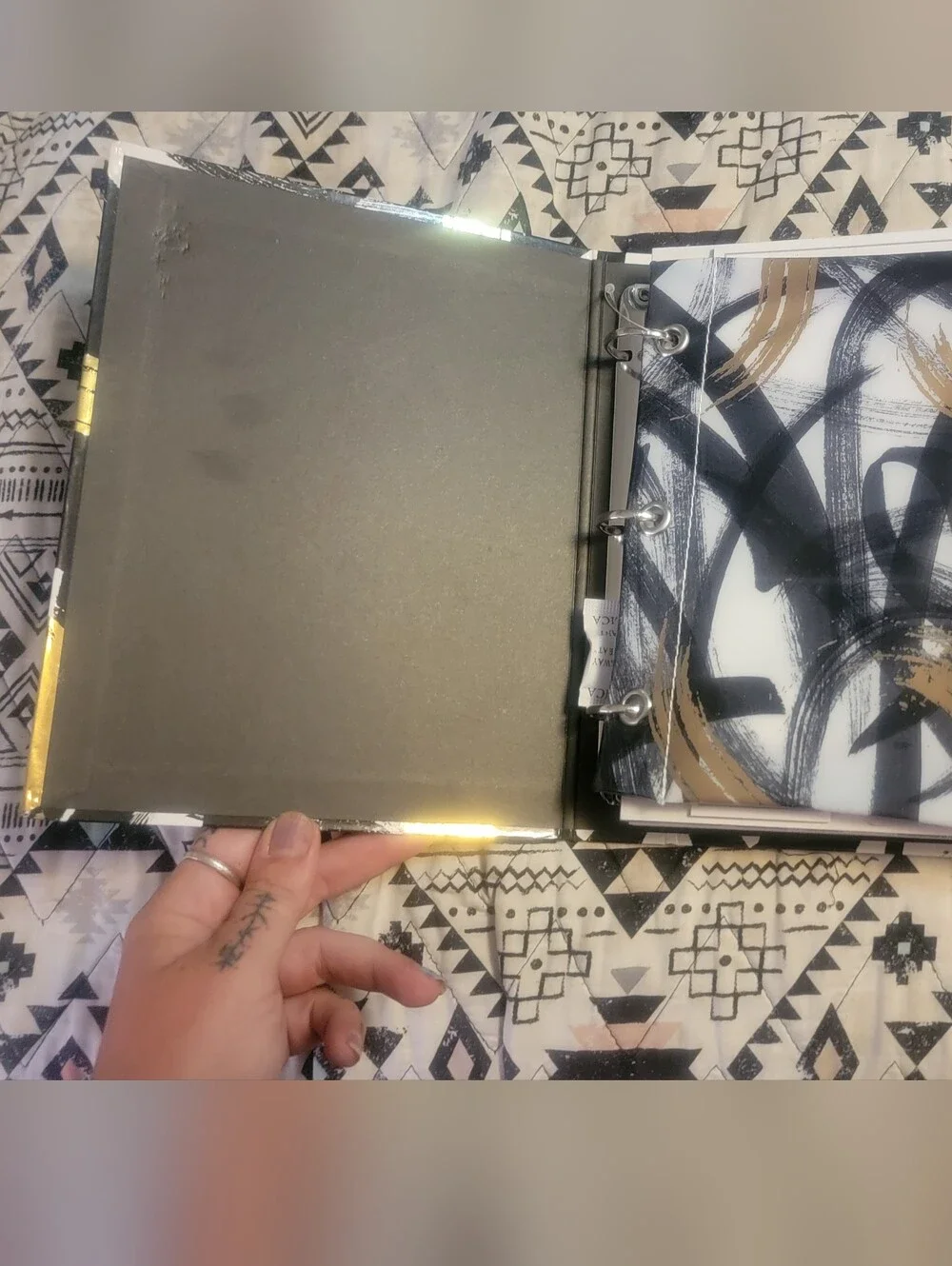 Modern Abstract Binder with Black and Gold Brushstrokes